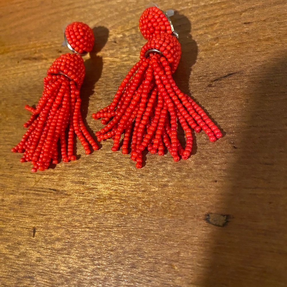 Red Beaded Tassel Earrings
